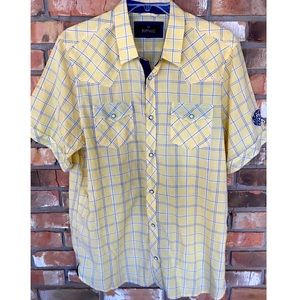 Buffalo David Bitton Men’s Snap Button Yellow Plaid Button Down Shirt XXL